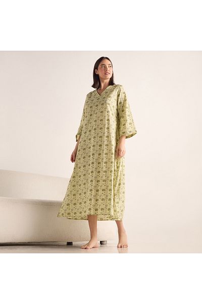 FAV Printed V-neck Night Dress with 3/4 Sleeves