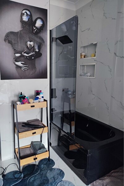 ERİKMANN Duşakabin 80 X 148 Küvet Üzeri Separetör Füme Cam Yan Panel Siyah