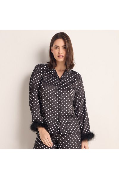 FAV Polka Dot Print Notch Collar Shirt and Pyjama Set