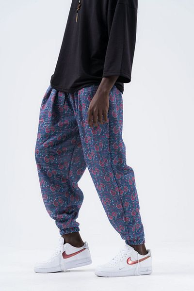 Superbluemexico Men's Wrinkle Patterned Loose Baggy Trousers