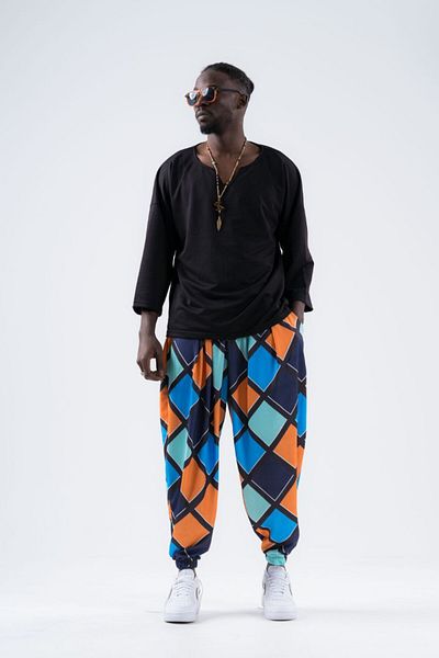 Superbluemexico Men's Wrinkle Patterned Loose Baggy Trousers