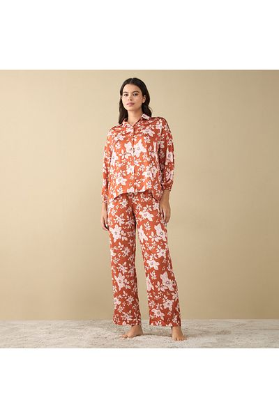 FAV All-Over Floral Printed Shirt with Long Sleeves and Pyjama Set