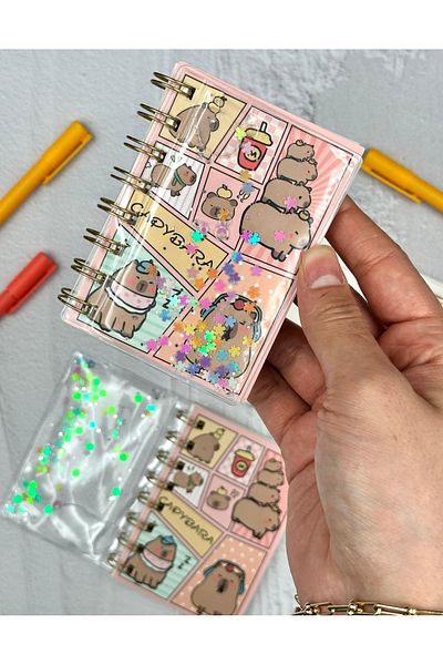 ZeCo Collection Sequin Shimmering Cute Animal Pattern Mini Spiral Notebook Ruled 64 Sheets Pink Color