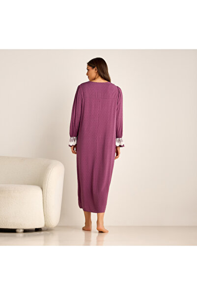 FAV Lace Detail Textured Maternity Dress with Long Sleeves