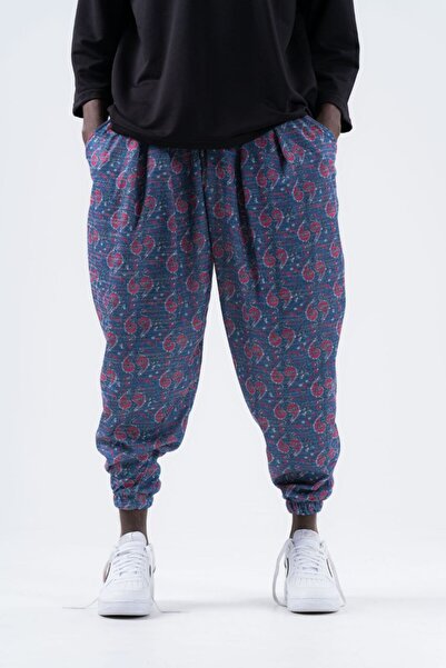 Superbluemexico Men's Wrinkle Patterned Loose Baggy Trousers