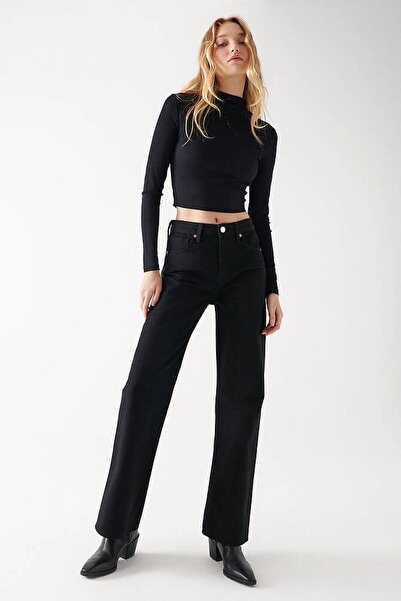 ByCukurovaFrango By-9668 Black Super High Waist Wide Leg Jeans Stretch Fabric...