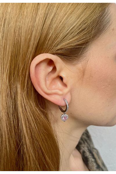 Bijou Luz Silver Pink Heart Detailed Earrings
