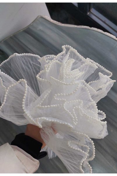 lolipophobi 1 Mt Ruffled Pearl Flower Tulle - Bridal Bouquet Material