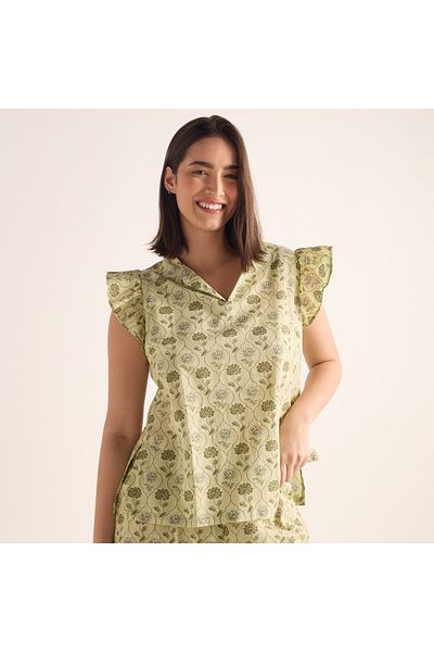 FAV Printed Ruffle Sleeves Top and Pyjama Set