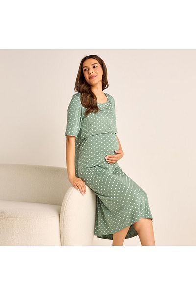 FAV Printed Maternity Night Dress With Round Neck And Short Sleeves