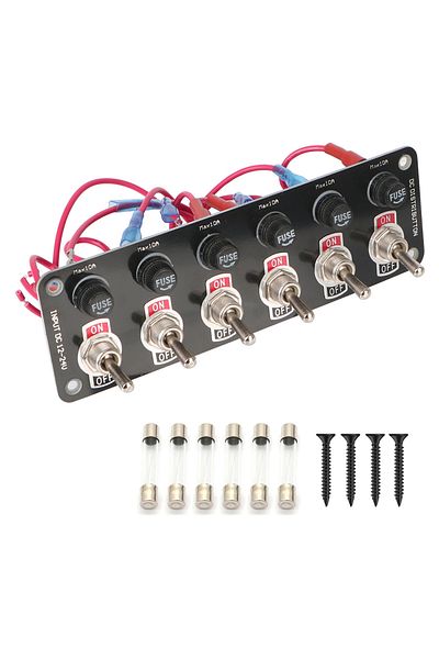 AINYSZIN black 12V 24V 6 Rocker Switch Panel Light Toggle Buttons 10A Fuse Breaker Waterproof Set Racing Car