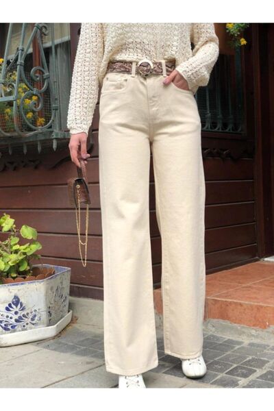 MAKRAS EXCLUSIVE A147014 Γυναικείο φαρδύ τζιν παντελόνι με ψηλόμεσο κορδόνι Boyfriend