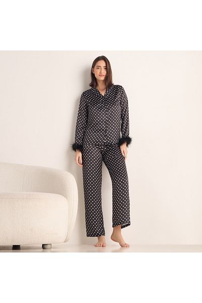FAV Polka Dot Print Notch Collar Shirt and Pyjama Set
