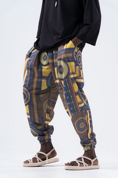 Superbluemexico Men's Wrinkle Patterned Loose Baggy Trousers