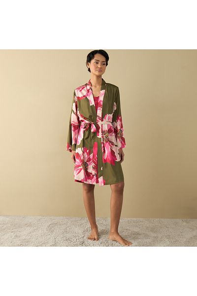 FAV Solid Slip Dress with All-Over Floral Print Night Robe