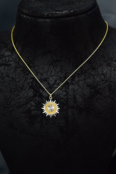 İstanbul Takı 925 Ayar Gümüş Altın Kaplama Kalemli Dört Yapraklı Yonca Motifl...