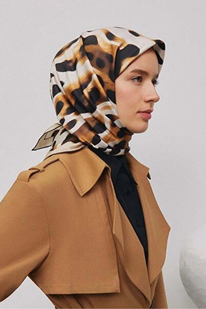 Armine Black Caramel Leopard Pattern Pure Silk Sura Woven Scarf