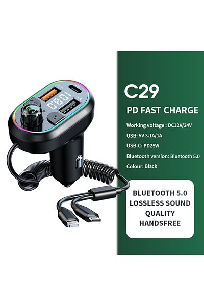 Choice C29 Car Bluetooth 5.0 FM Transmitter Wireless Audio Receiver Car MP3 Player 25W PD Fast Charge With