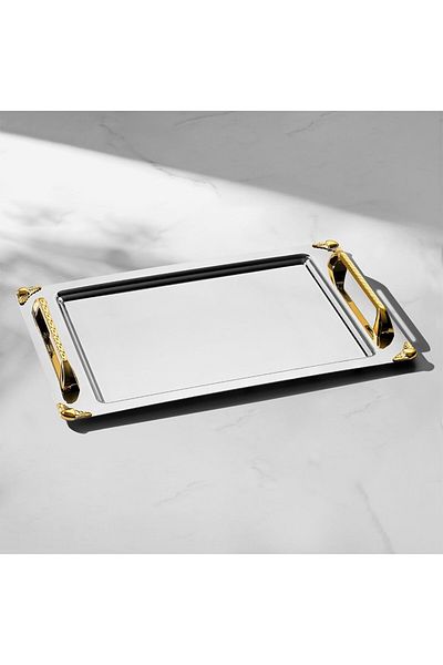 Nehir Vega Gold Satin Stainless Steel Tray Tea Tray - Serving Tray