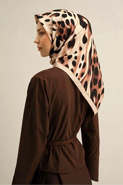 Armine Black Chestnut Leopard Pattern Pure Silk Tvil Doburma Scarf - E25Ya9320D02-31-Kvs0676