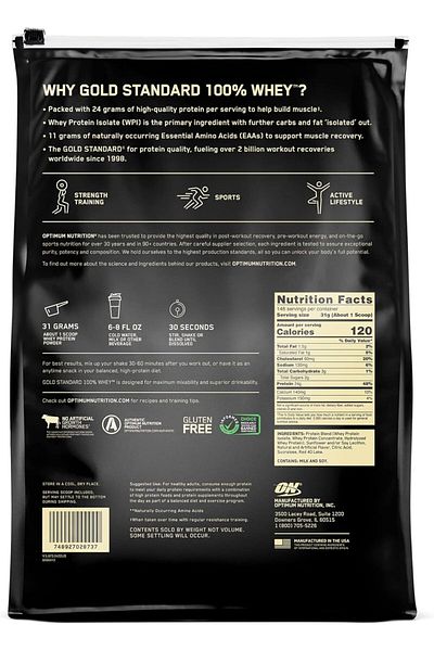 Optimum Nutrition Gold Standard 100% Whey Protein, Delicious Strawberry, 10 LB
