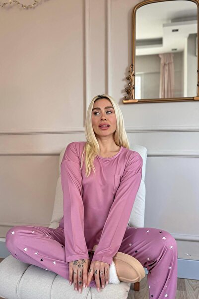 Pijamaevi Dámská pyžamová souprava s dlouhým rukávem z bambusu se vzorem Powder Star