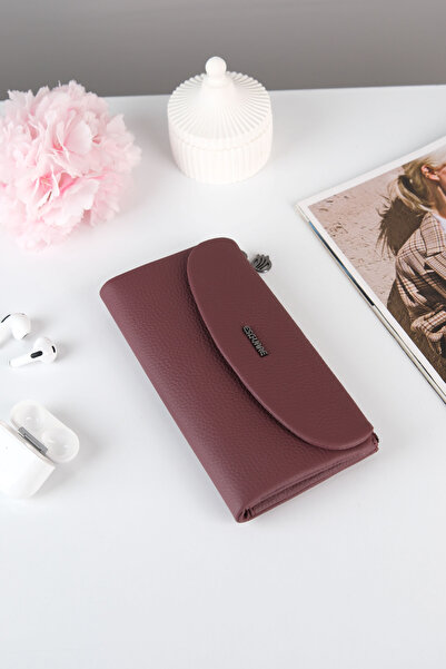 ESGUARE محفظة نسائية متعددة الأقسام مصنوعة من الجلد الطبيعي بنسبة 100%