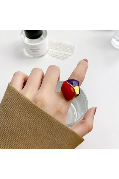 Choice Gold Ring Peri'sbox European And American Fashion Retro Color Matching Enamel Ring Stud Earring Set
