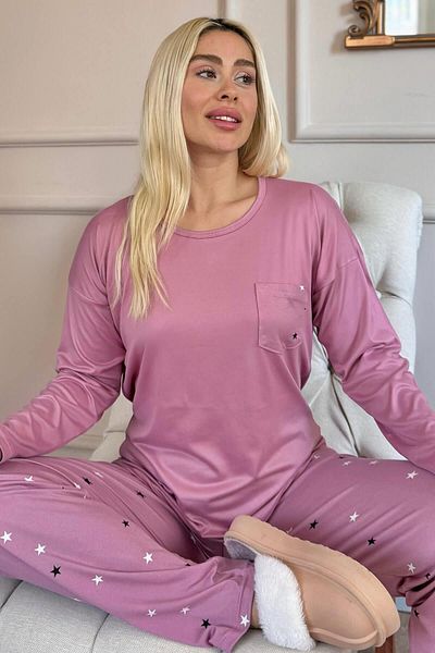 Pijamaevi Dámská pyžamová souprava s dlouhým rukávem z bambusu se vzorem Powder Star