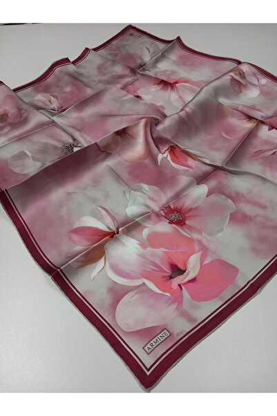Armine Bordo Pembe Çiçek Desen Saf İpek Sura Dokuma Eşarp-E25YA9305D01-86-KVS...