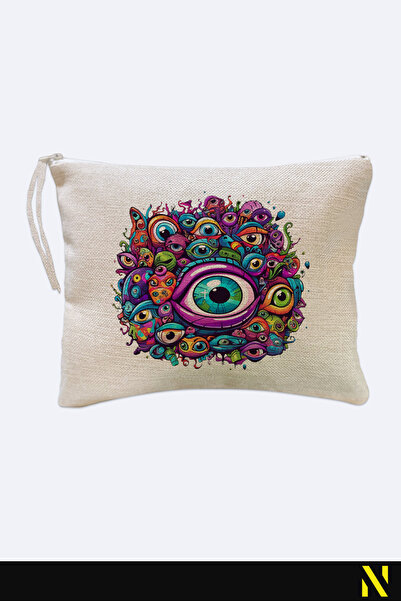 nilizma Eye Patterned Linen Handbag