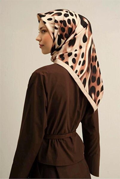 Armine Black Chestnut Leopard Pattern Pure Silk Tvil Doburma Scarf - E25Ya9320D02-31-Kvs0676