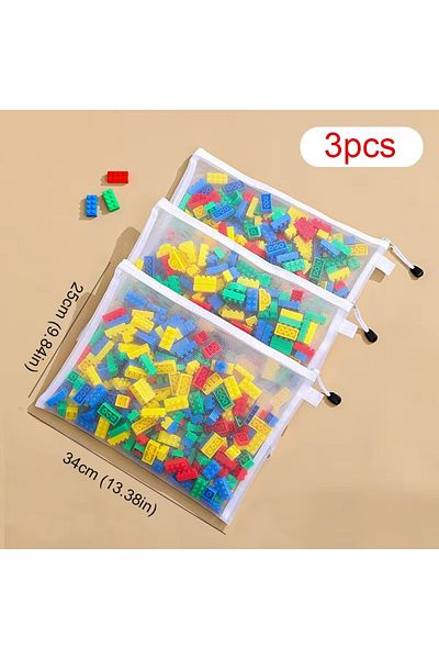 Choice L 3PCS Children's puzzle building block toy storage classification bag transparent zipper mesh bag S