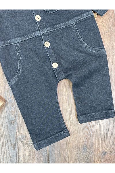 Babexi Premium Quality Soft Texture Front Buttoned Flexible Wide Fit Unisex Knitted Denim Baby Jumpsuit