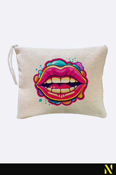 nilizma Lip Patterned Linen Handbag