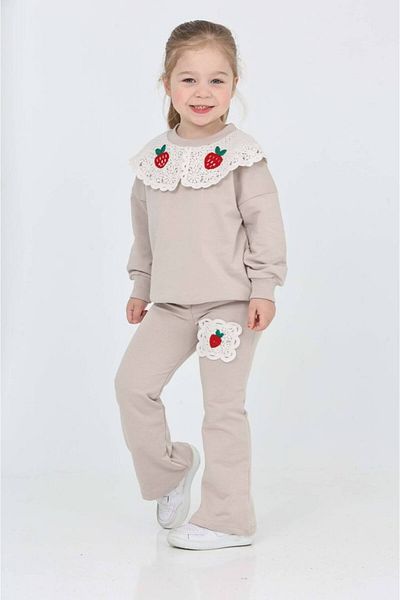 ARBİ kids Girl's Cream Strawberry Detail Lace Collar Set