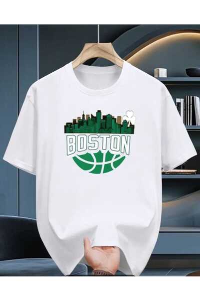 VESTIR BIEN Бостън, бяла тениска от 100% памук с печат