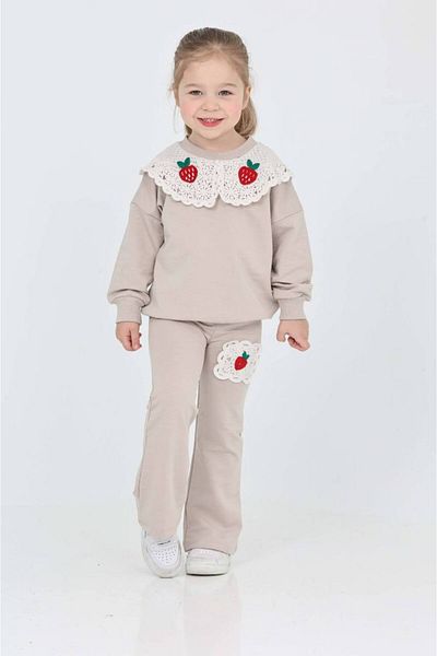 ARBİ kids Girl's Cream Strawberry Detail Lace Collar Set