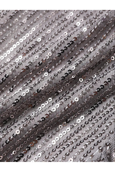 AYSİ COLLECTİON Elastic Waist Lined Sequin Shorts Silver