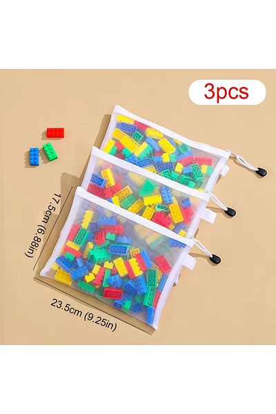 Choice M 3PCS Children's puzzle building block toy storage classification bag transparent zipper mesh bag S