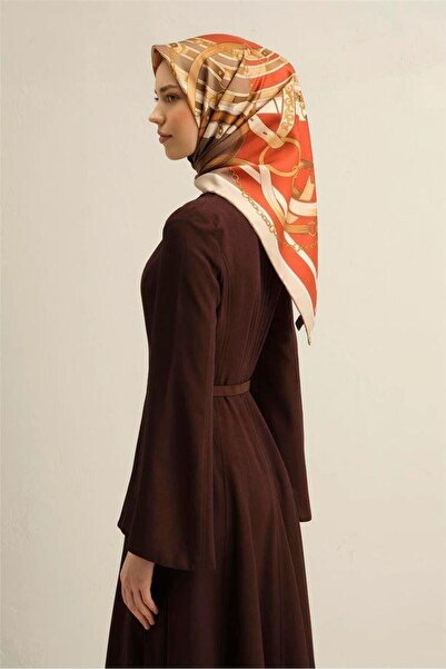 Armine Kiremit Vizon Zincir Kemer Desen Saf İpek Sura Dokuma Eşarp-E25YA9315D01-05-KVS0670