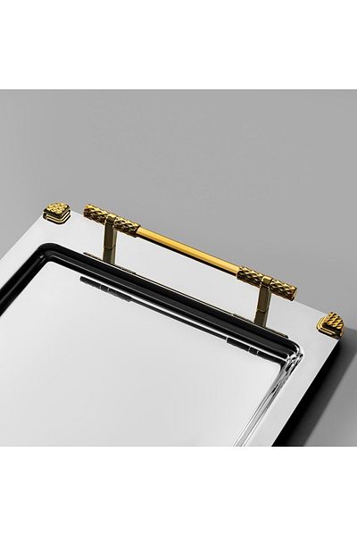 Nehir Paris Gold Satin Stainless Steel Tray Tea Tray - Serving Tray