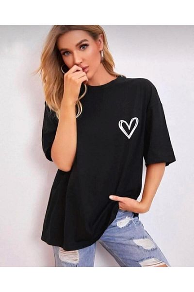khufu Unisex Oversize Heart Print Άνετο T-shirt