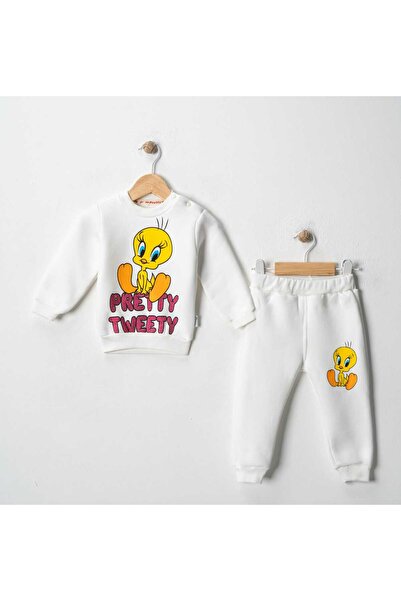 MyPrettyBaby Tweety Silvery Printed 3 Thread Baby Girl Top and Bottom Set