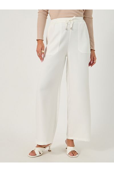 Styli High Rise Tapered Pants with Drawstring Waistband Detail