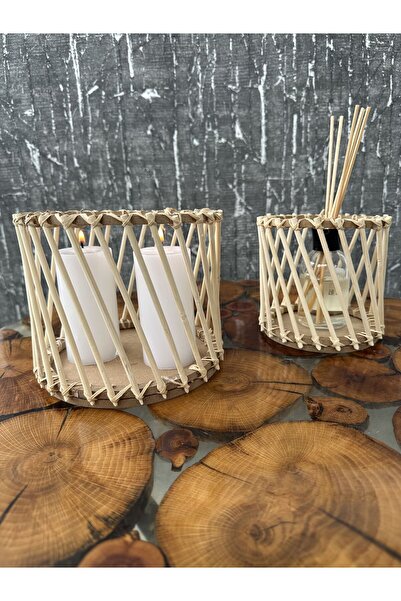 Vestora Dekoratif 2'li Çapraz Bambu Çubuklu Mini Mumluk Fener Seti