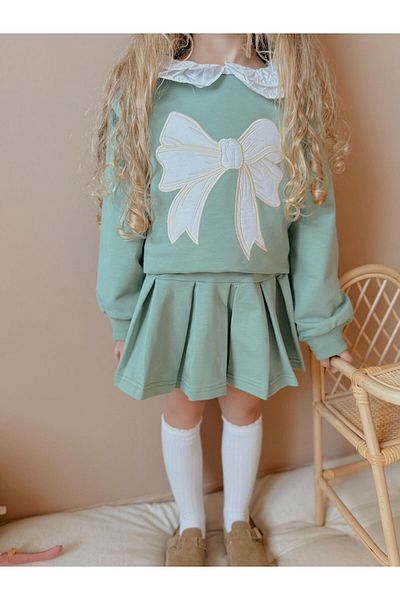 YİGİT BUTİK Yigit Boutique Shirt Collar Pleated Girl's Skirt Suit