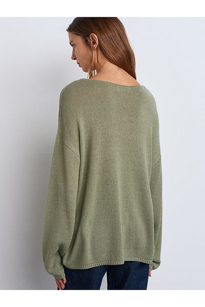 Dilvin Oval Collar Soft Textured Knitwear Sweater
