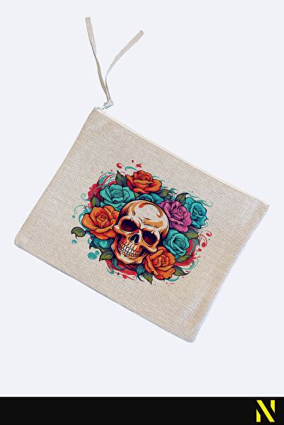 nilizma Skull Patterned Linen Handbag