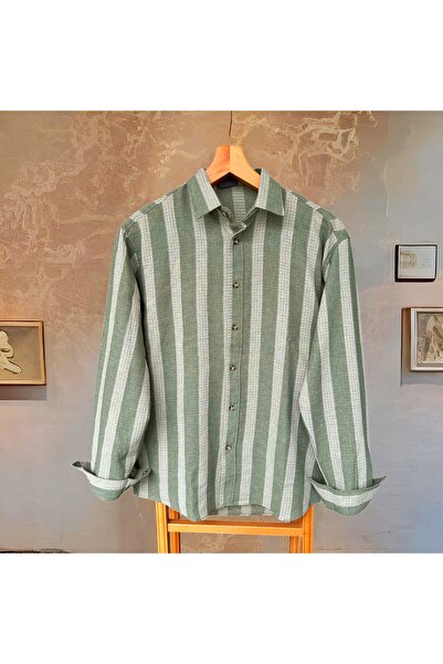 Hazhers Erkek Oversize Gömlek Yaka Keten Uzun Kollu Yazlık Gömlek